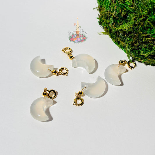 White Chalcedony Crescent Moon Charm, Gold Spring Clasp Pendant, Gemstone Moon Jewelry Making Supply, Dainty Crystal Charm, Bracelet Charms