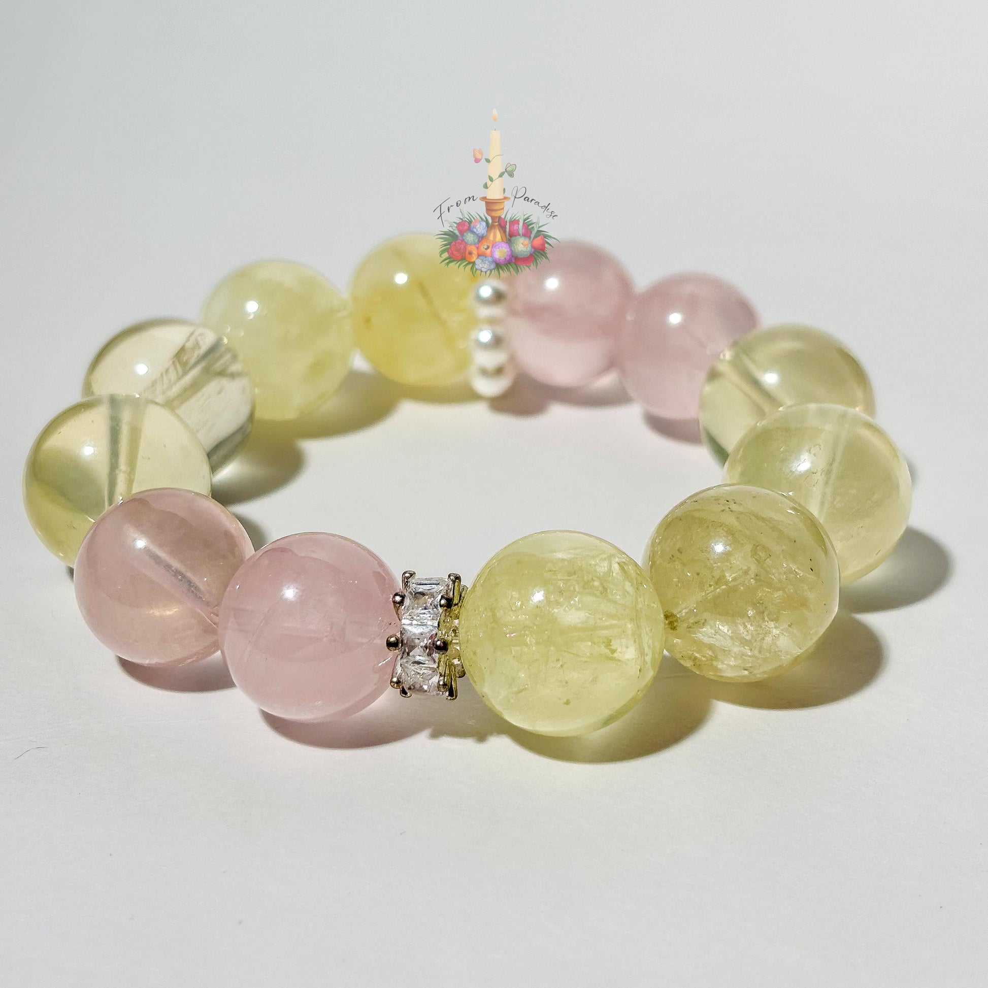 Rose Quartz and Lemon Quartz Healing Crystal Bracelet, Joy and Love Gemstone Stretch Bracelet, Stacking Bead Bracelet, Birthday Gift