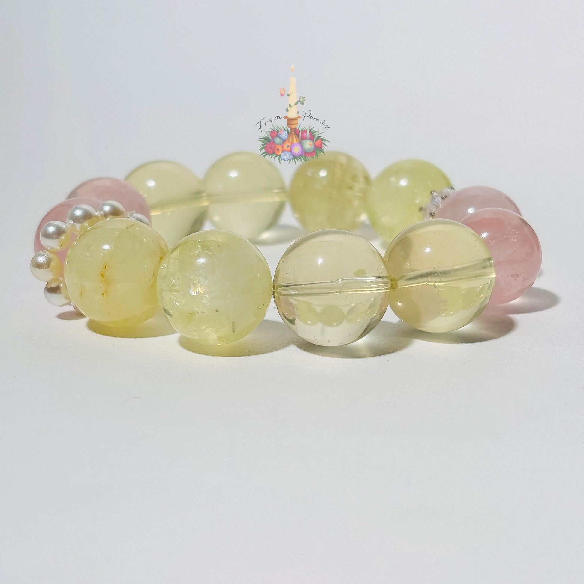 Rose Quartz and Lemon Quartz Healing Crystal Bracelet, Joy and Love Gemstone Stretch Bracelet, Stacking Bead Bracelet, Birthday Gift