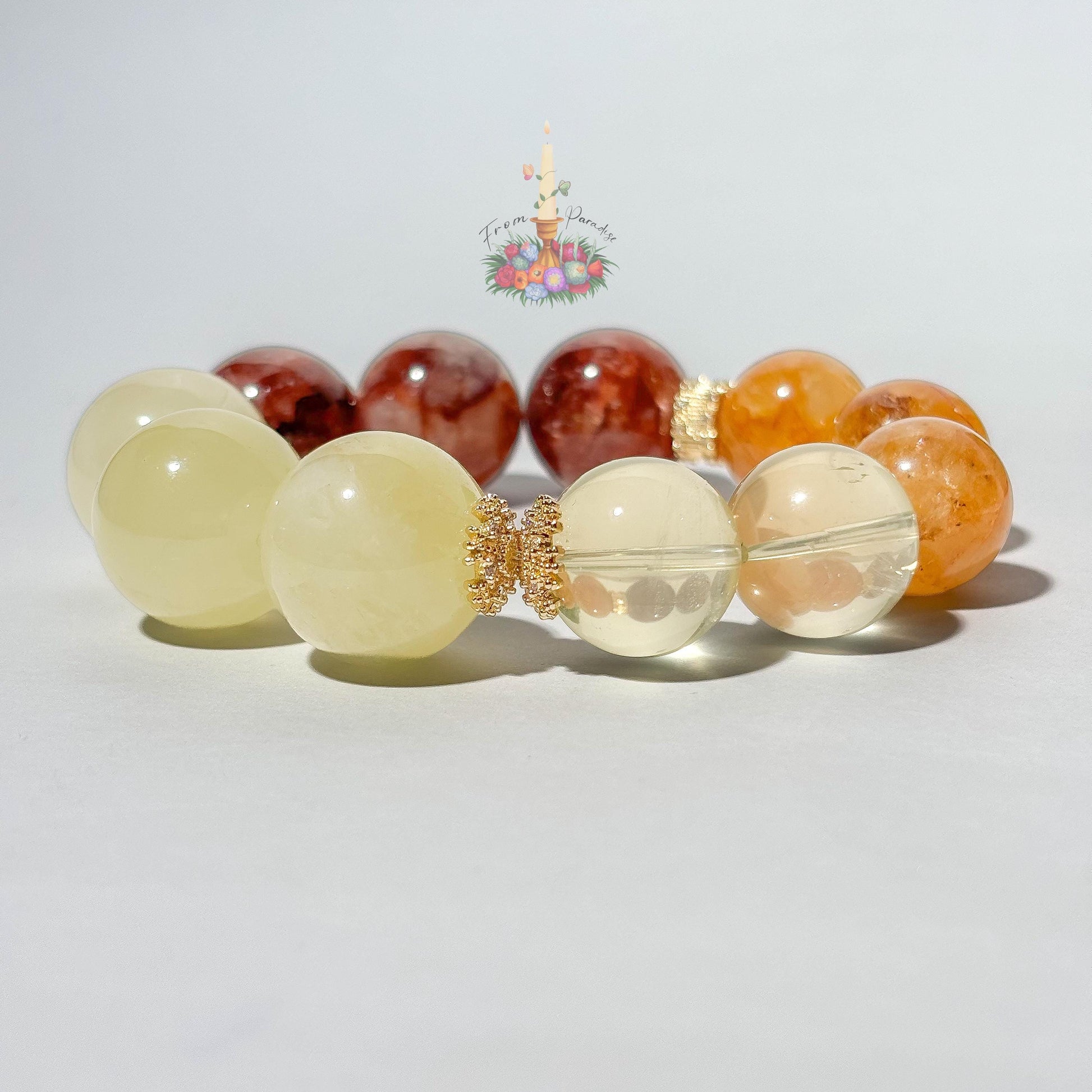 Golden Healer Fire Quartz Lemon Quartz Bracelet, Natural Hematoid Gemstone Stretch Bracelet, High Energy Crystal Stacking Jewelry for Women