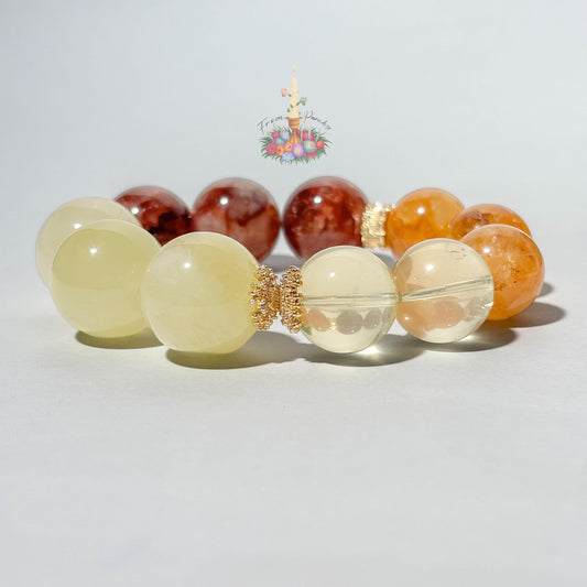 Golden Healer Fire Quartz Lemon Quartz Bracelet, Natural Hematoid Gemstone Stretch Bracelet, High Energy Crystal Stacking Jewelry for Women