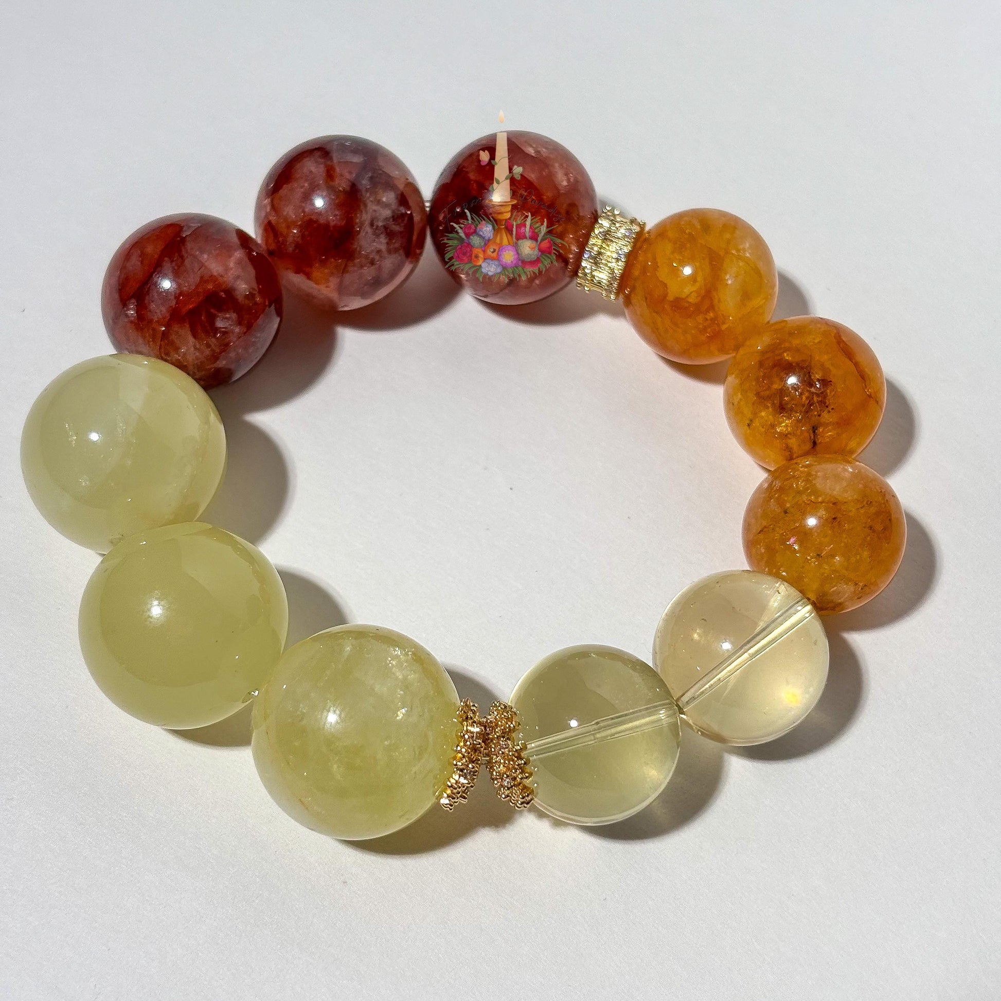 Golden Healer Fire Quartz Lemon Quartz Bracelet, Natural Hematoid Gemstone Stretch Bracelet, High Energy Crystal Stacking Jewelry for Women