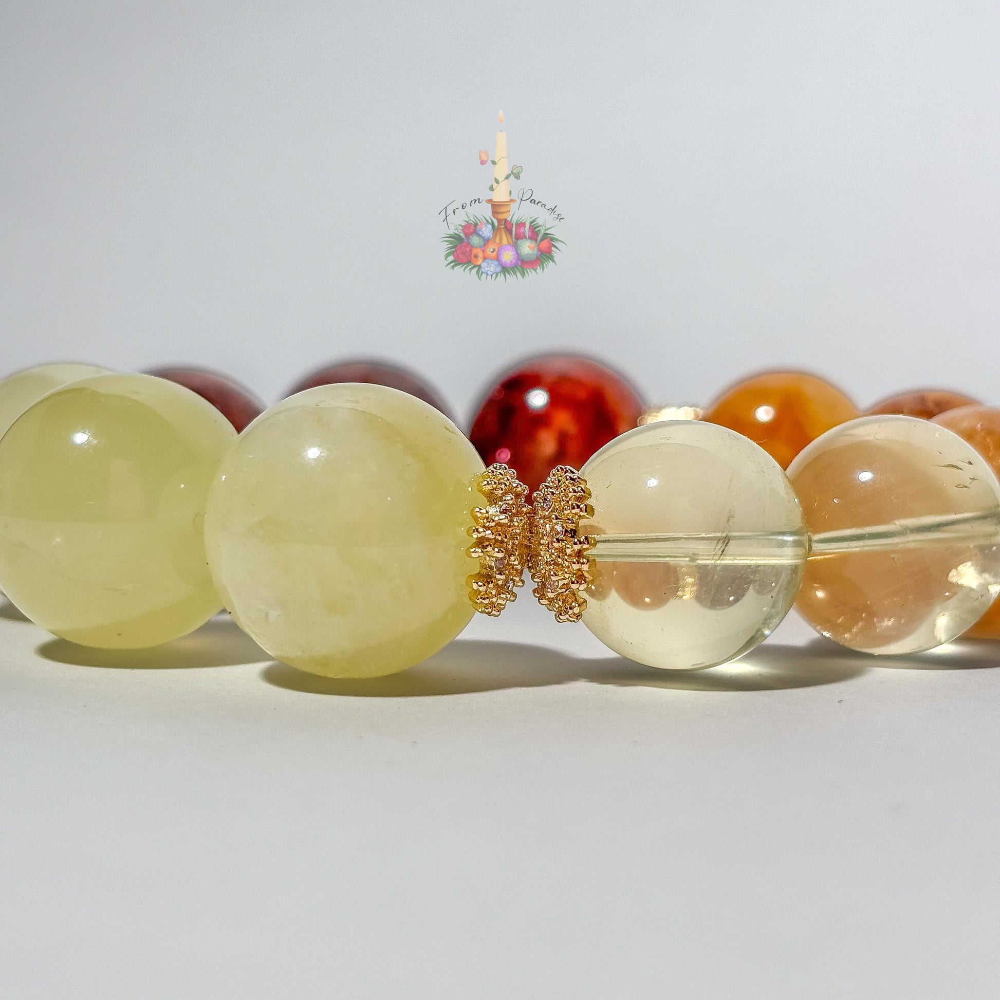 Golden Healer Fire Quartz Lemon Quartz Bracelet, Natural Hematoid Gemstone Stretch Bracelet, High Energy Crystal Stacking Jewelry for Women