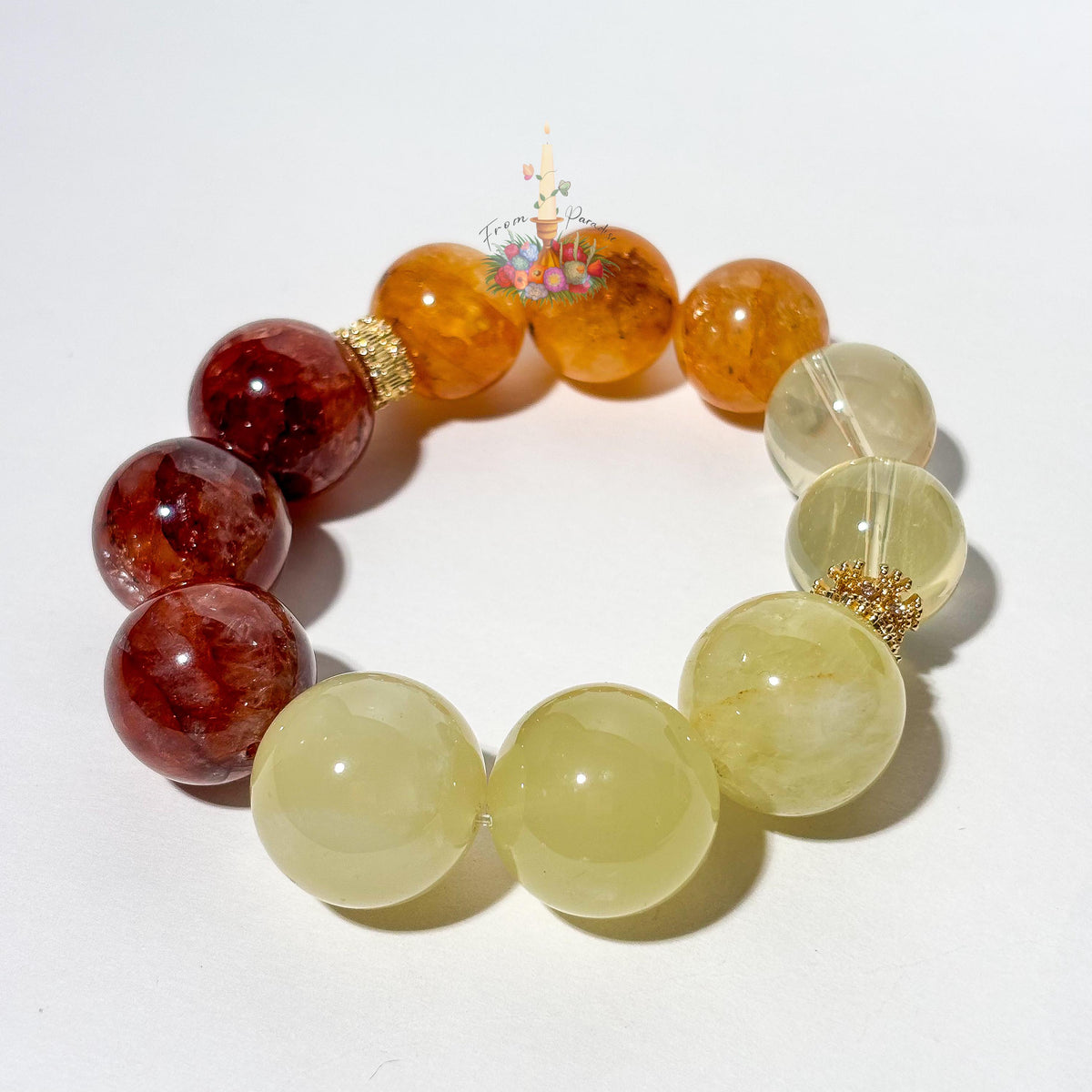 Golden Healer Fire Quartz Lemon Quartz Bracelet, Natural Hematoid Gemstone Stretch Bracelet, High Energy Crystal Stacking Jewelry for Women