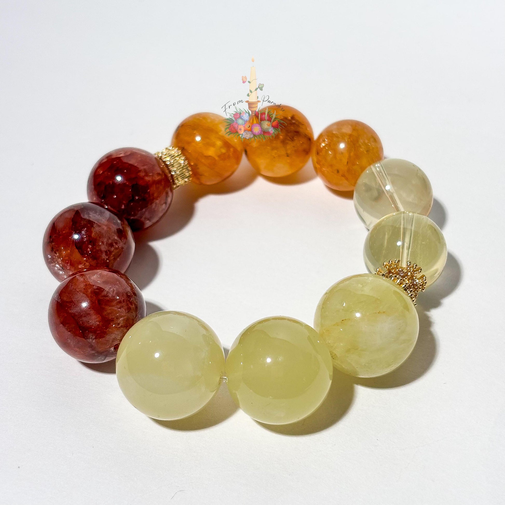 Golden Healer Fire Quartz Lemon Quartz Bracelet, Natural Hematoid Gemstone Stretch Bracelet, High Energy Crystal Stacking Jewelry for Women