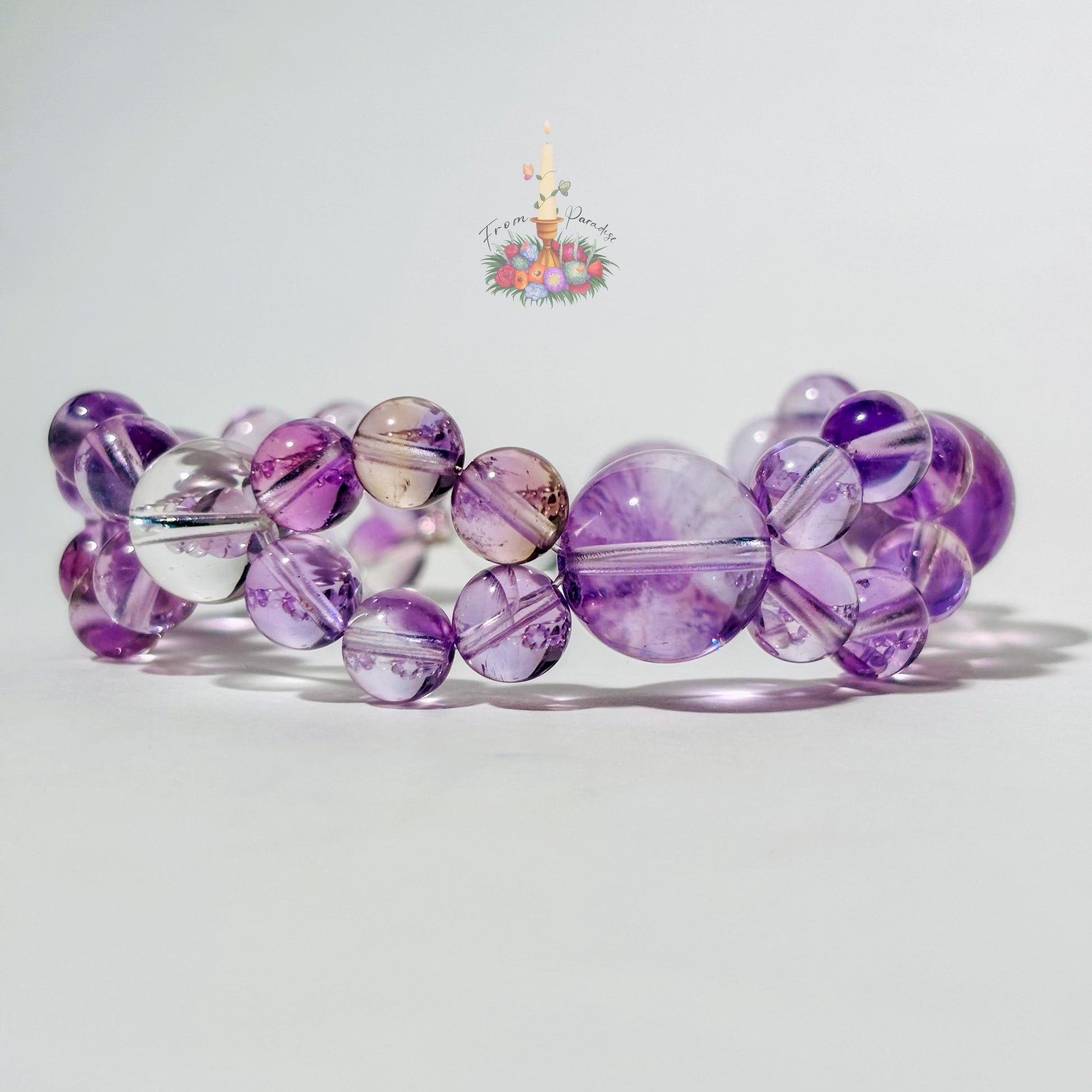 Natural Amethyst and Clear Quartz Bracelet, Two Layer Gemstone Stretch Bracelet, February Birthstone Crystal Jewelry