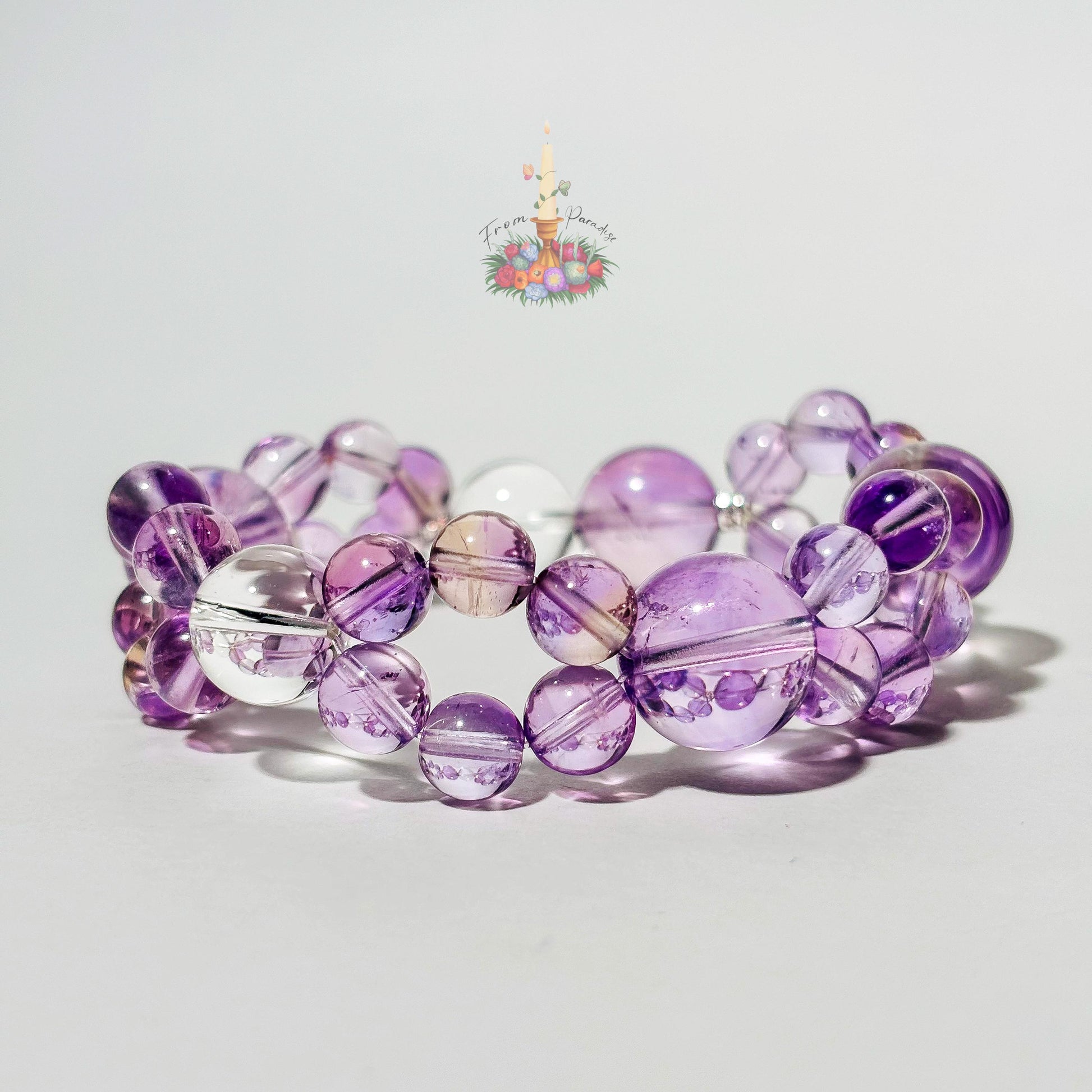 Natural Amethyst and Clear Quartz Bracelet, Two Layer Gemstone Stretch Bracelet, February Birthstone Crystal Jewelry