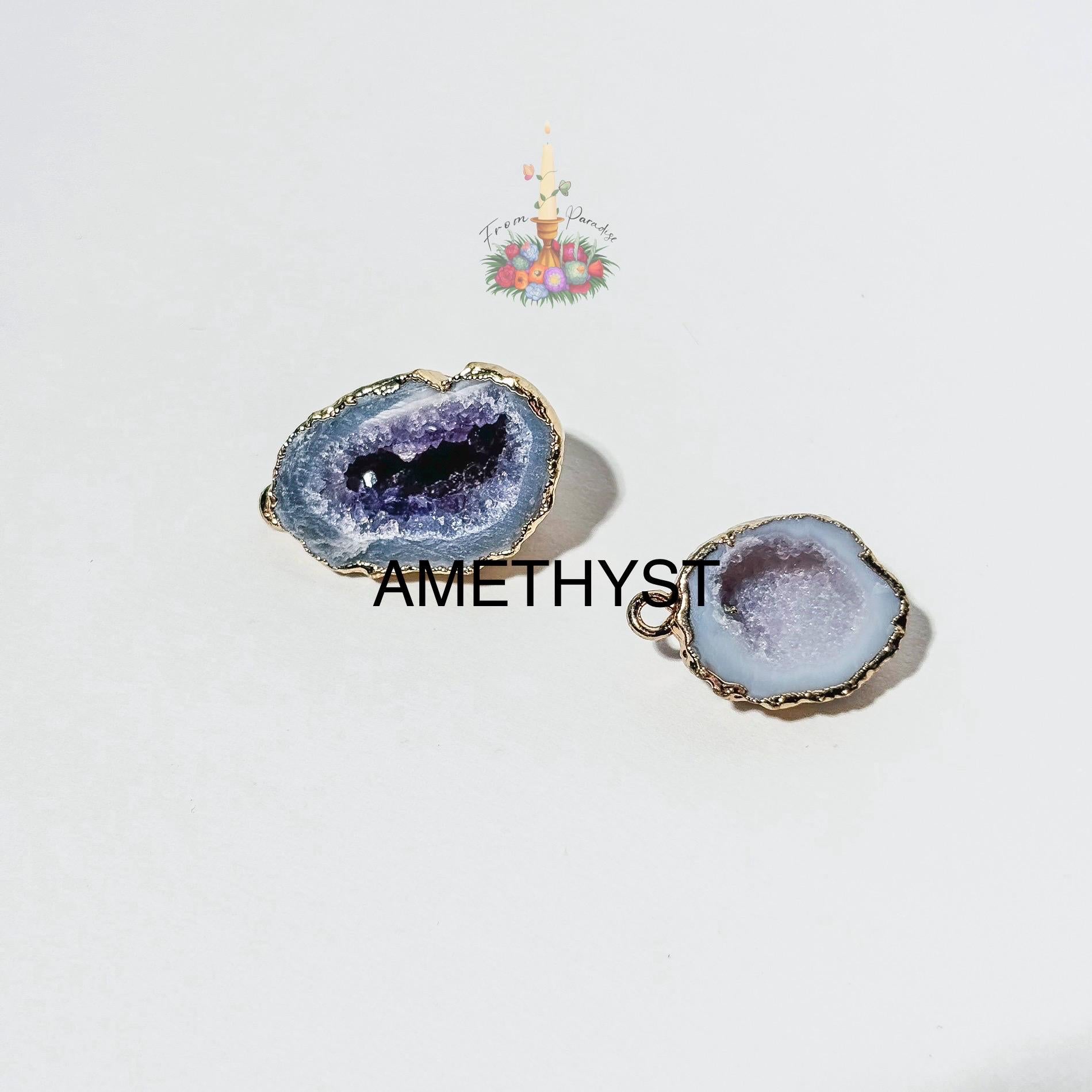 Druzy Quartz Pendant, Gold Electroplated Agate Geode Slice Charm Sparkling Raw Crystal Pendant for Jewelry Making, Unique Gift
