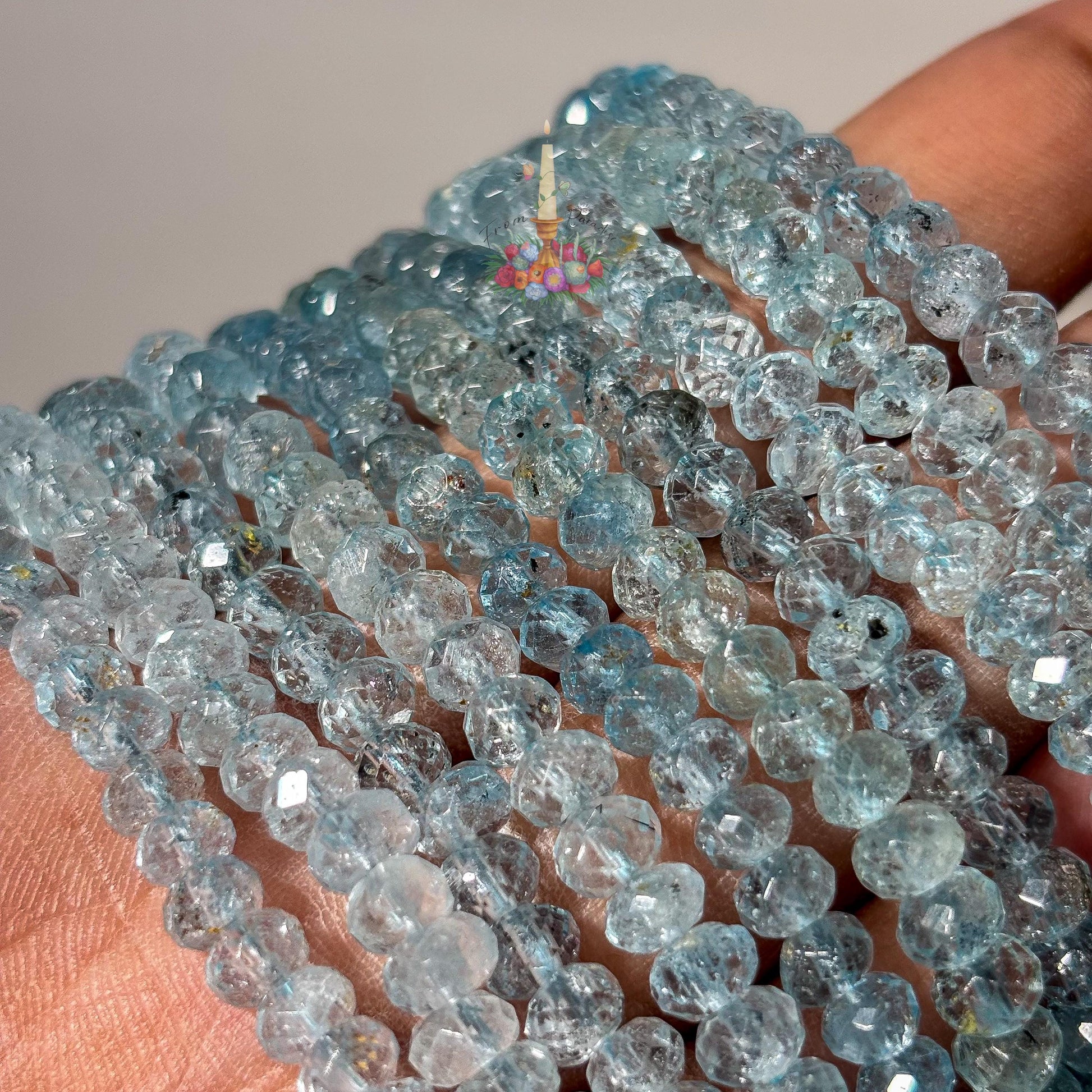 Faceted Blue Topaz Bracelet | Natural Gemstone Stretch Bracelet | November Birthstone Jewelry | Sparkly Blue Topaz Beaded Bracelet for Women