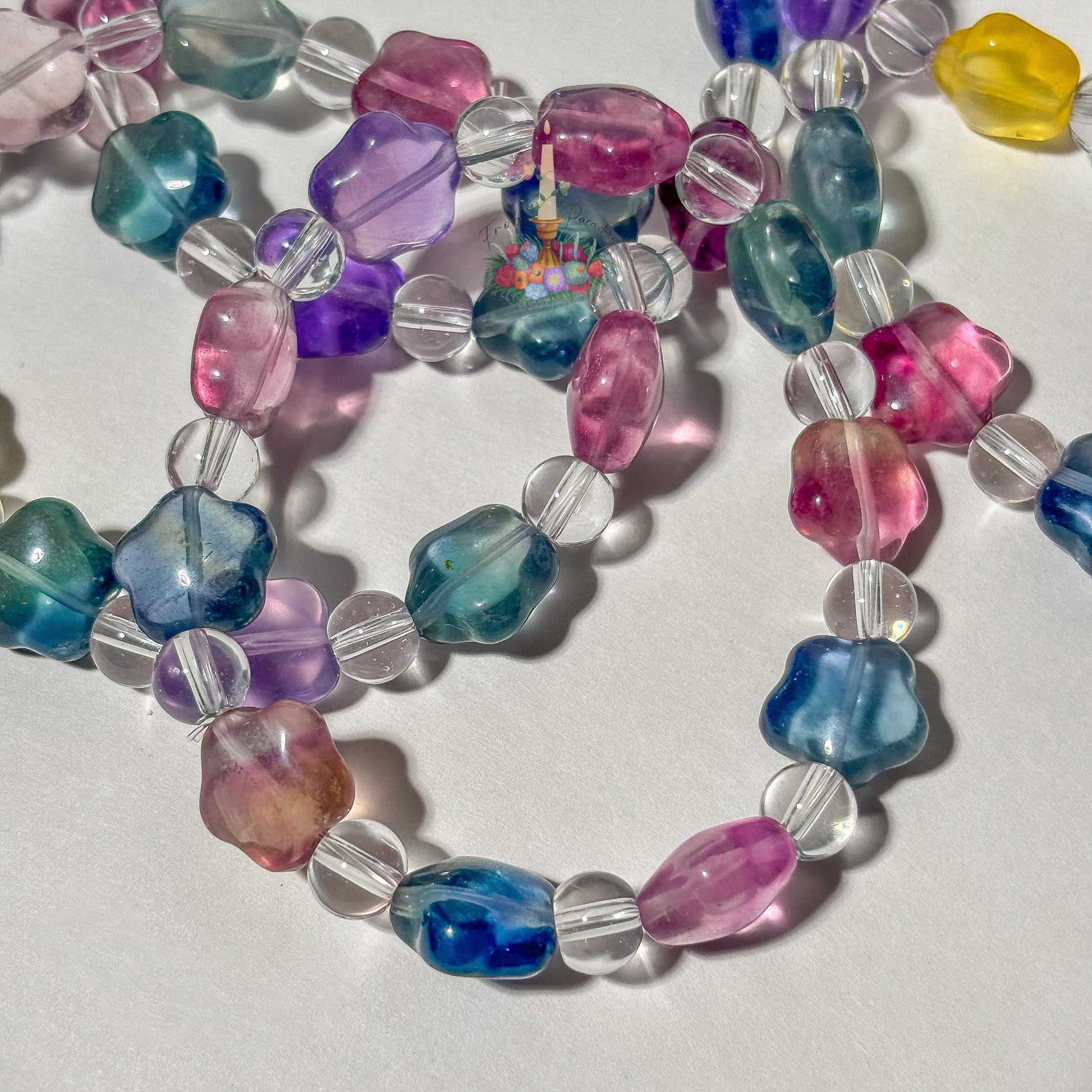 Rainbow Fluorite Star Crystal Bracelet, Clear Quartz Beaded Stretch Bracelet, Colorful Carved Gemstone Jewelry, Cute Celestial Crystal Gift
