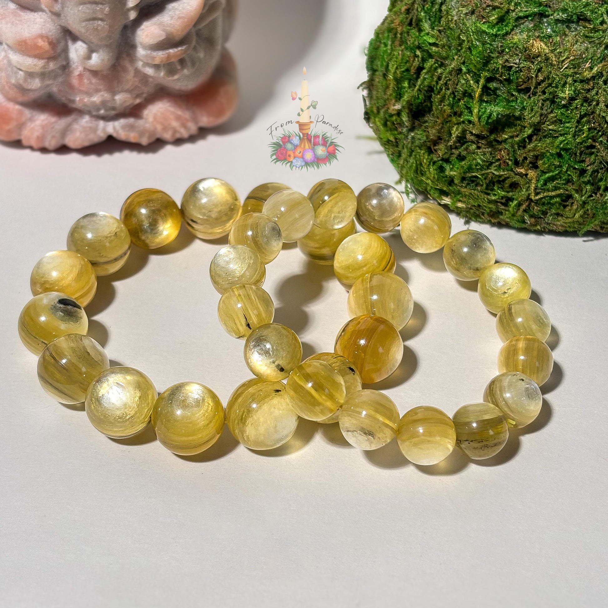 Natural Yellow Mica Bracelet, Golden Shimmer Muscovite Beaded Stretch Bracelet, Solar Plexus Healing Crystal Jewelry, Yellow Gemstone