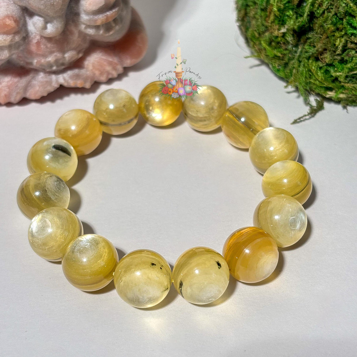 Natural Yellow Mica Bracelet, Golden Shimmer Muscovite Beaded Stretch Bracelet, Solar Plexus Healing Crystal Jewelry, Yellow Gemstone