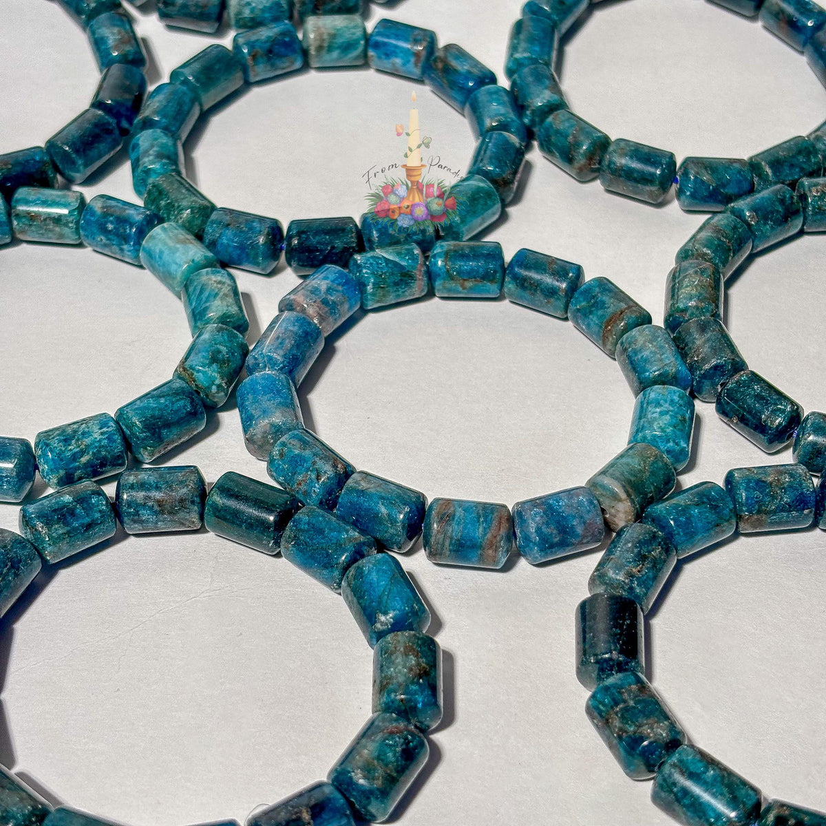 Natural Blue Apatite Barrel Bead Bracelet | Deep Teal Gemstone Cylinder Stretch Bracelet | Throat Chakra Manifestation Crystal Jewelry