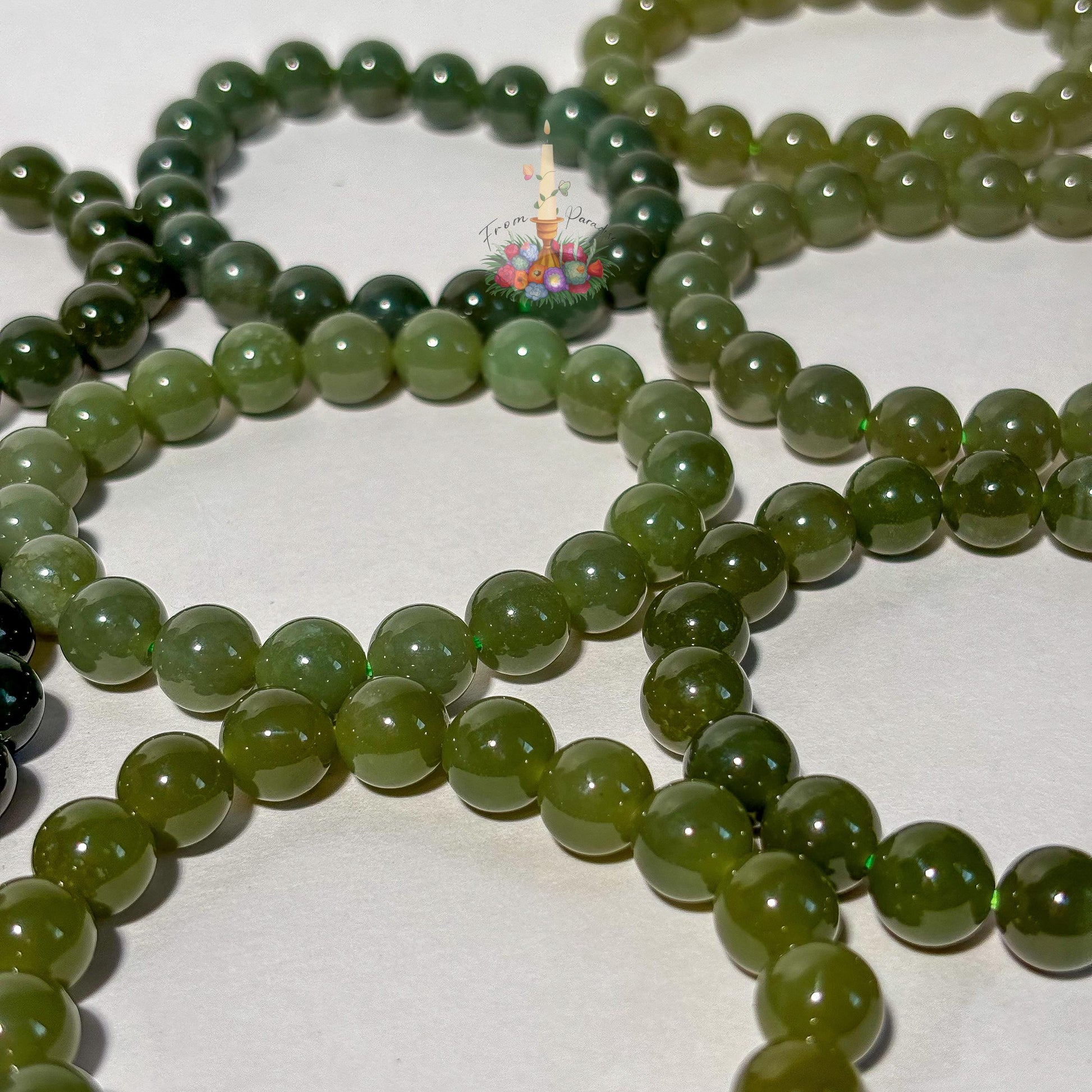 Natural Green Nephrite Jade Bracelet, Deep Olive Gemstone Round Bead Stretch Bracelet, Heart Chakra Healing Crystal Jewelry, Abundance Luck