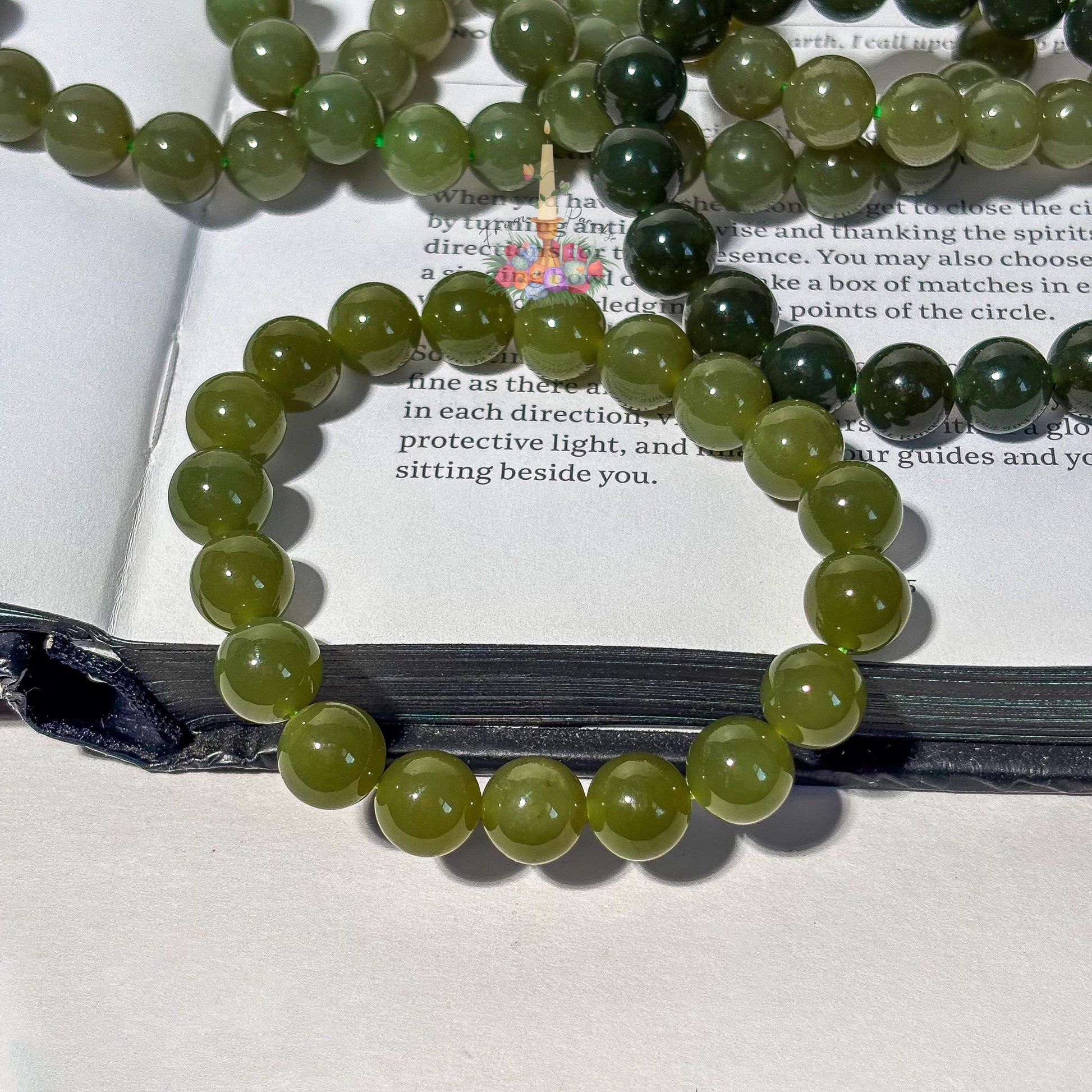 Natural Green Nephrite Jade Bracelet, Deep Olive Gemstone Round Bead Stretch Bracelet, Heart Chakra Healing Crystal Jewelry, Abundance Luck