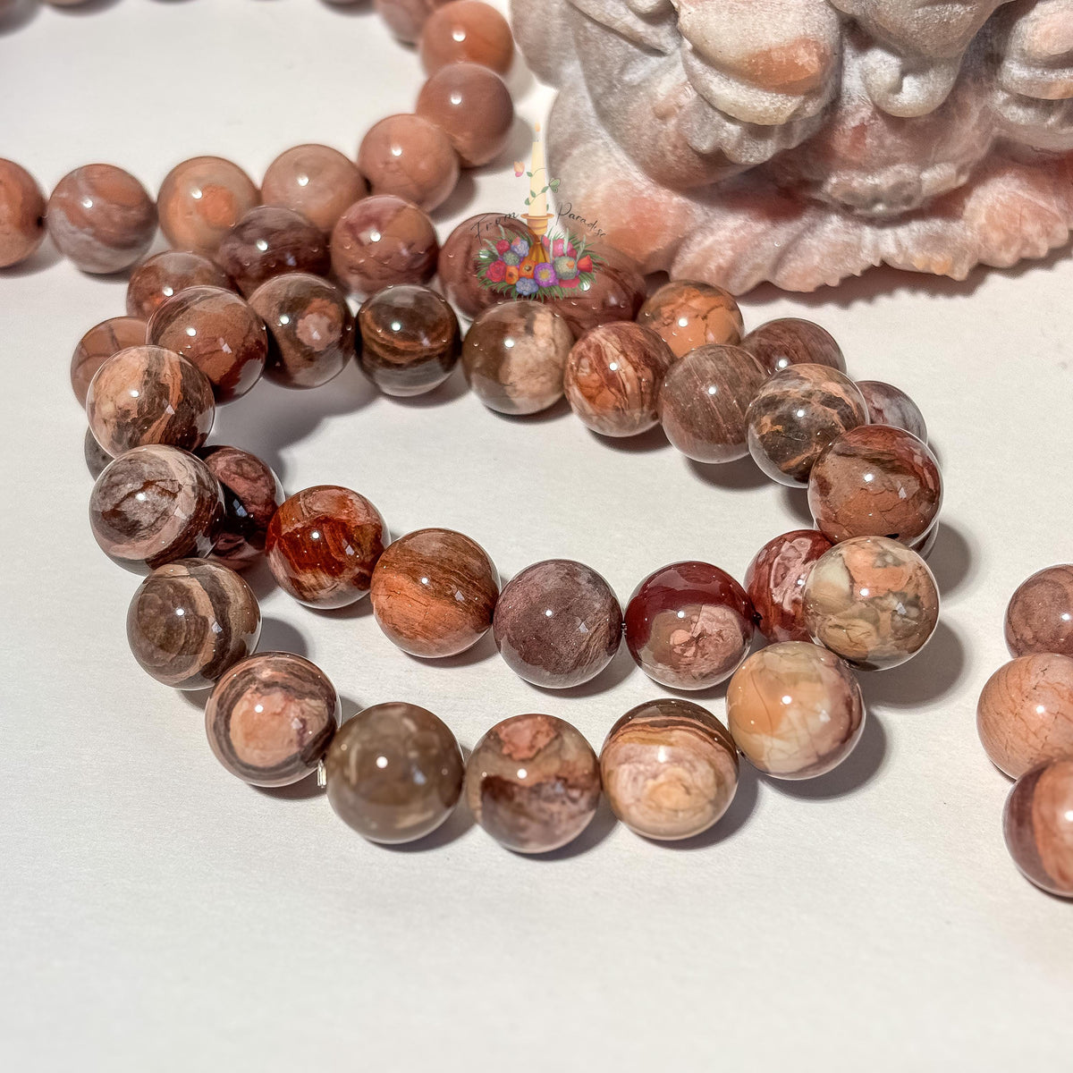 Natural Pink Oil Painting Alashan Agate Bracelet, Swirl Round Bead Stretch Wristlet, Pastel Gemstone Stacking Jewelry, Heart Chakra Crystal