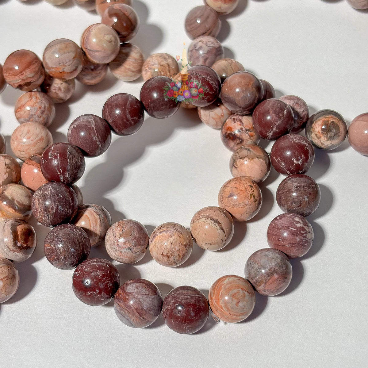 Natural Pink Oil Painting Alashan Agate Bracelet, Swirl Round Bead Stretch Wristlet, Pastel Gemstone Stacking Jewelry, Heart Chakra Crystal