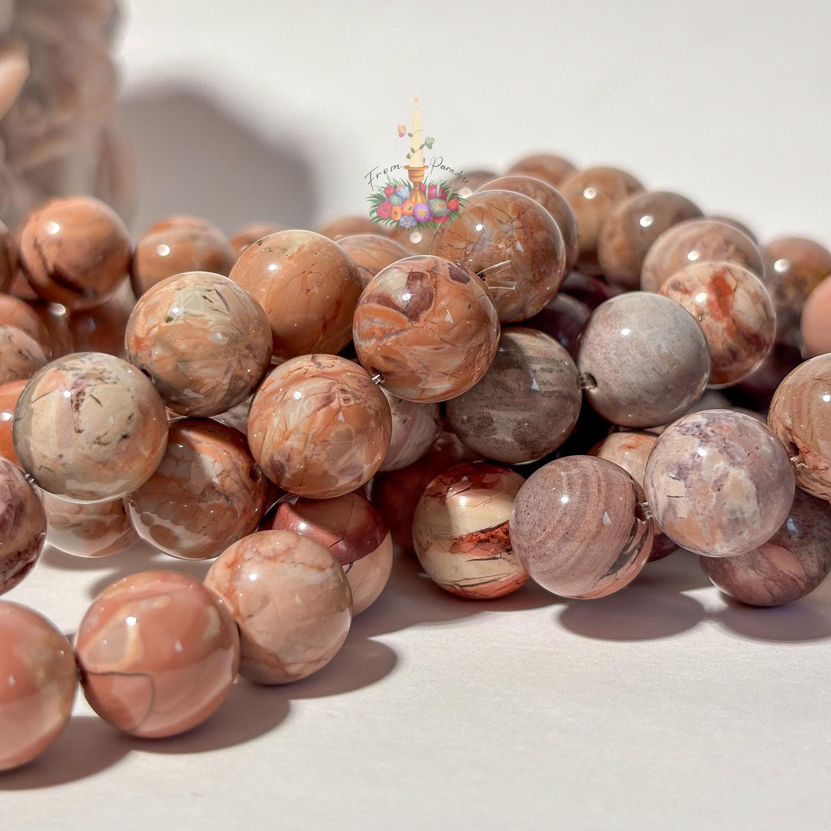 Natural Pink Oil Painting Alashan Agate Bracelet, Swirl Round Bead Stretch Wristlet, Pastel Gemstone Stacking Jewelry, Heart Chakra Crystal