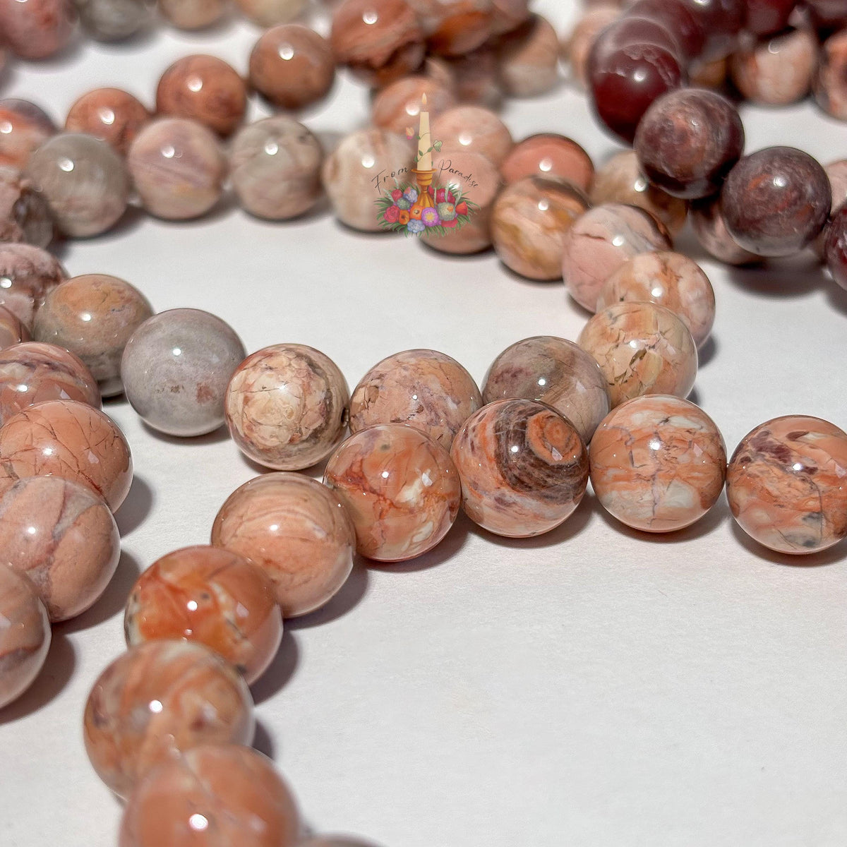 Natural Pink Oil Painting Alashan Agate Bracelet, Swirl Round Bead Stretch Wristlet, Pastel Gemstone Stacking Jewelry, Heart Chakra Crystal