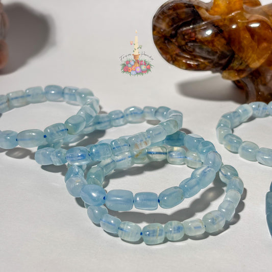 Lemurian Aquatine Calcite Crystal Healing Bracelet, Blue Onyx Throat Chakra Gemstone, Intuitive Flowing Energy Stone, Tranquil Blue Gemstone