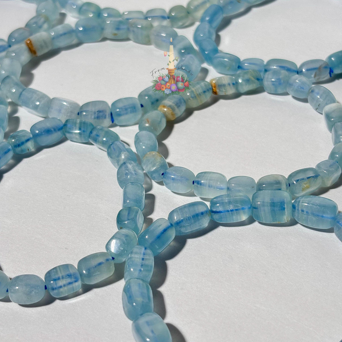 Lemurian Aquatine Calcite Crystal Healing Bracelet, Blue Onyx Throat Chakra Gemstone, Intuitive Flowing Energy Stone, Tranquil Blue Gemstone