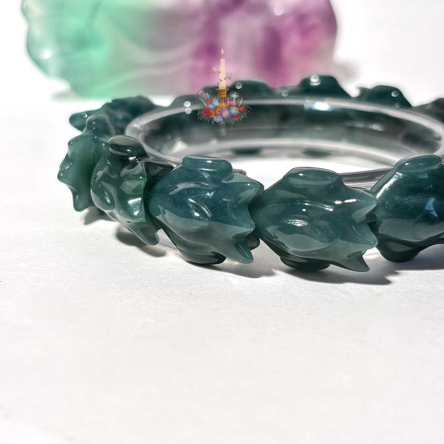 Natural Guatemalan Blue Jadeite Dragon Bracelet, Hand Carved Dragon Scale Bead Stretch Crystal Bracelet , Rare Genuine Blue Jade Gemstone