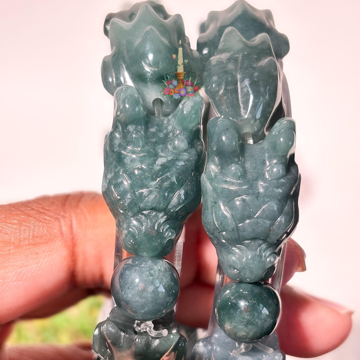 Natural Guatemalan Blue Jadeite Dragon Bracelet, Hand Carved Dragon Scale Bead Stretch Crystal Bracelet , Rare Genuine Blue Jade Gemstone