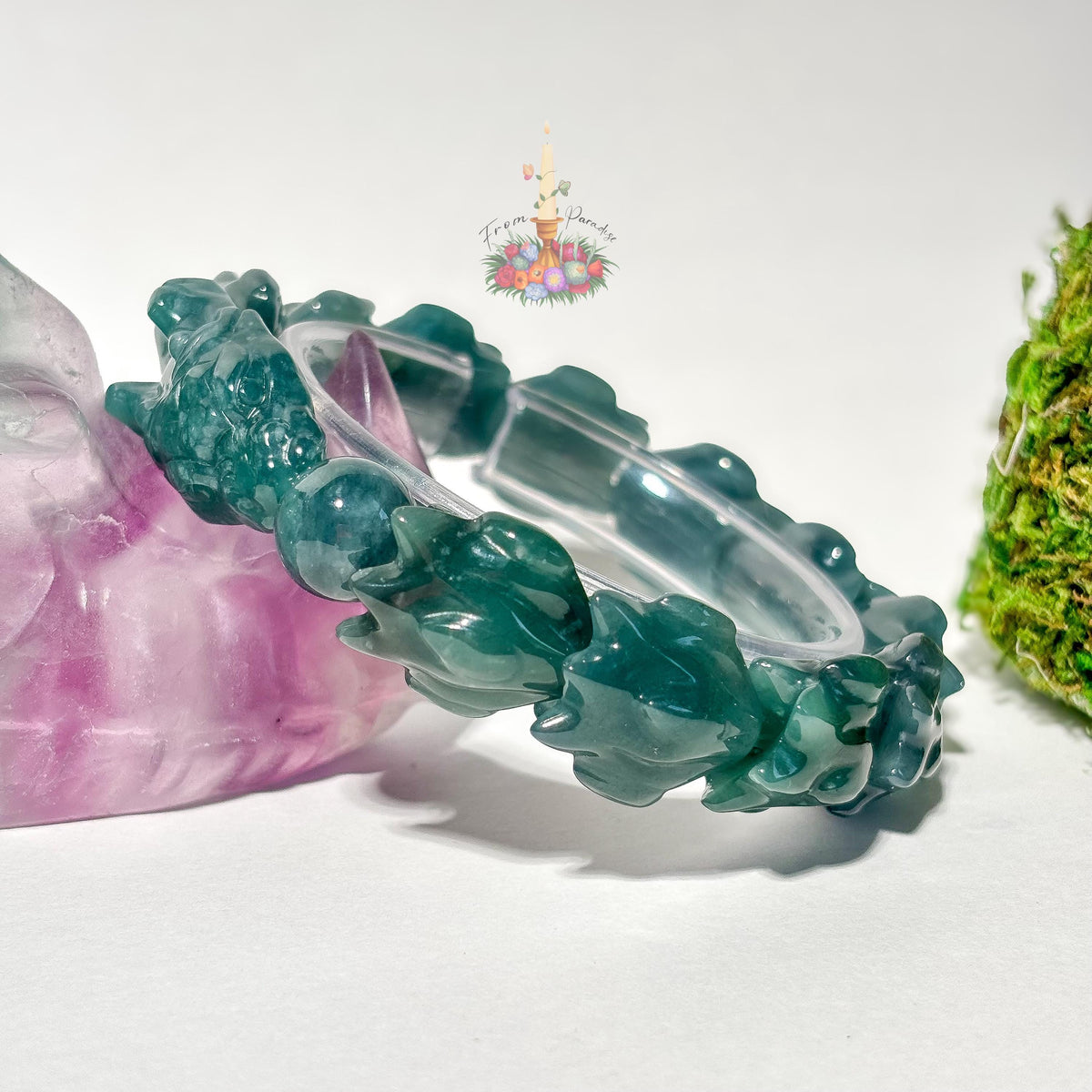 Natural Guatemalan Blue Jadeite Dragon Bracelet, Hand Carved Dragon Scale Bead Stretch Crystal Bracelet , Rare Genuine Blue Jade Gemstone