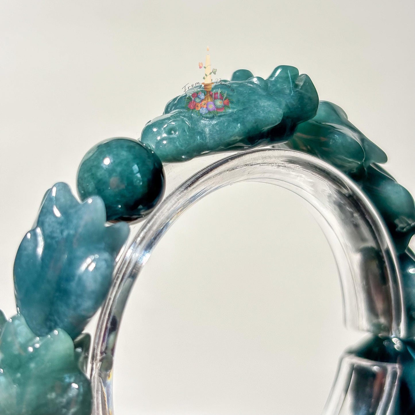 Natural Guatemalan Blue Jadeite Dragon Bracelet, Hand Carved Dragon Scale Bead Stretch Crystal Bracelet , Rare Genuine Blue Jade Gemstone