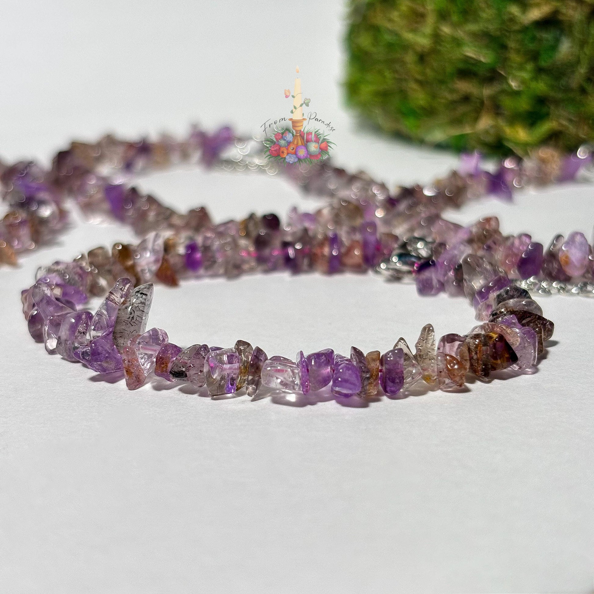 Natural Super Seven Chip Bracelet, Genuine Melody Stone Crystal Chips, High Frequency Sacred 7 Gemstone Jewelry, Metaphysical Gift