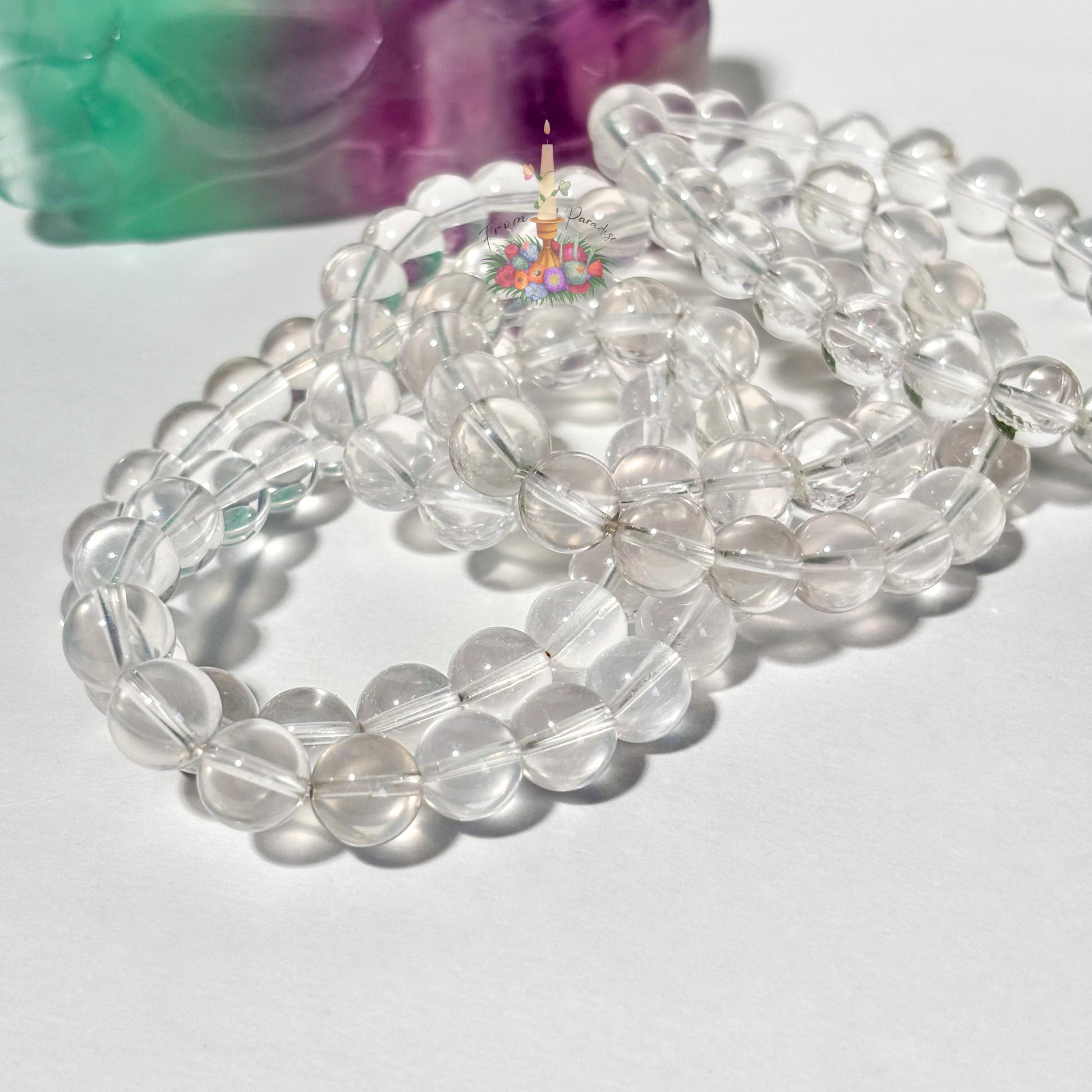 Natural Clear Quartz Bracelet, Smooth Round Bead Stretch Bracelet, High Clarity Crystal Gemstone Stacking Jewelry, Master Healer Gift