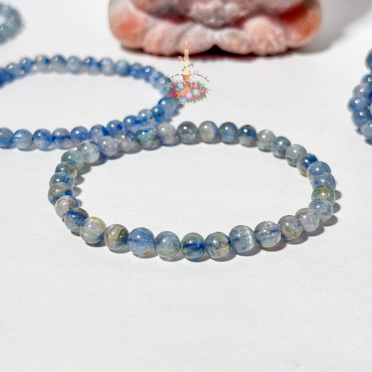 Blue Kyanite Crystal Healing Bracelet, Tranquil Energy Stone, Blue Gemstone Stacking Jewelry, Throat Chakra Crystal Gift Round Bead