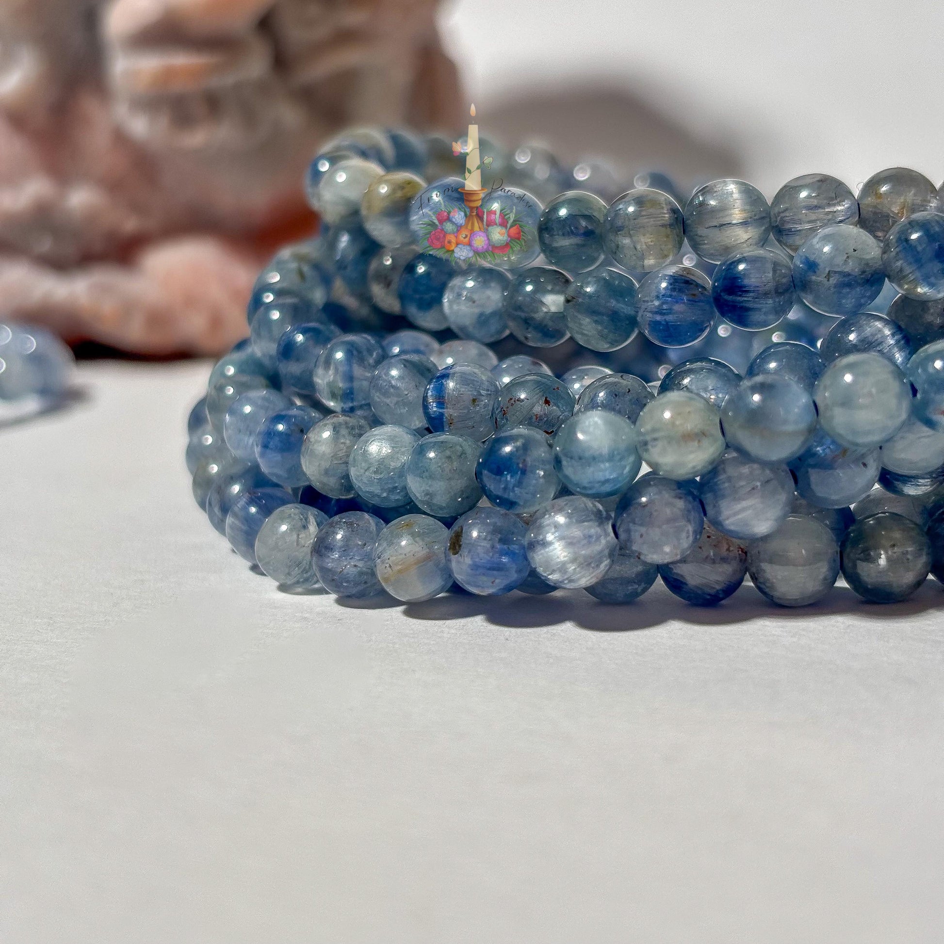 Blue Kyanite Crystal Healing Bracelet, Tranquil Energy Stone, Blue Gemstone Stacking Jewelry, Throat Chakra Crystal Gift Round Bead