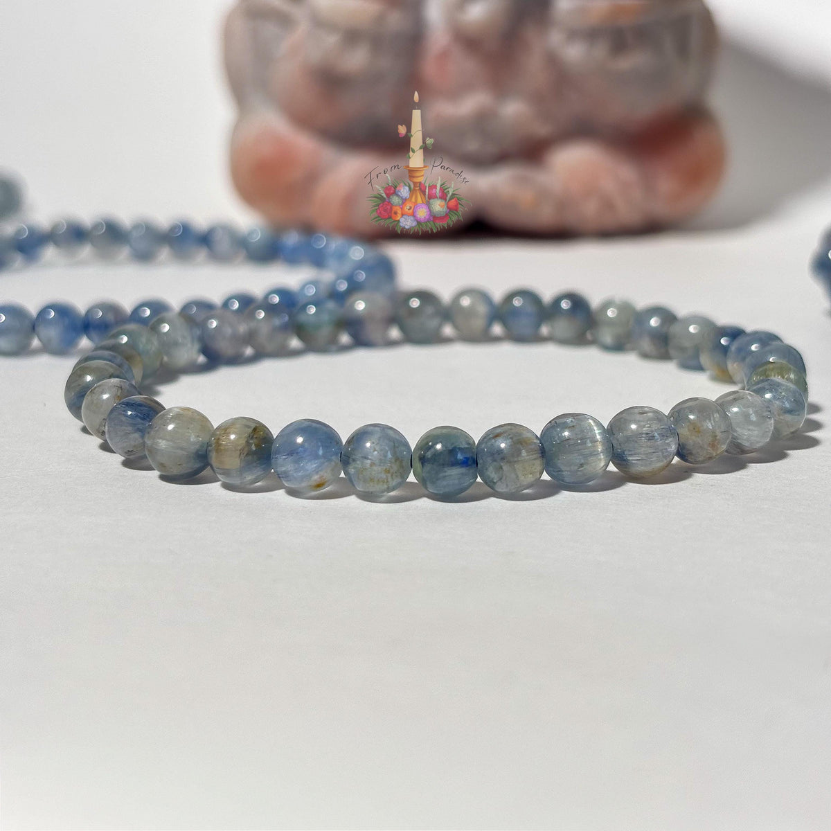 Blue Kyanite Crystal Healing Bracelet, Tranquil Energy Stone, Blue Gemstone Stacking Jewelry, Throat Chakra Crystal Gift Round Bead