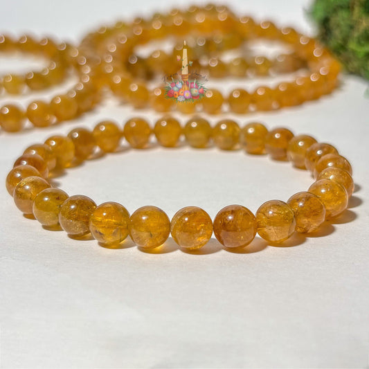 Natural Yellow Savannah Tourmaline Bead Bracelet, Golden Earthy Boho Jewelry, Solar Plexus Crystal Jewelry
