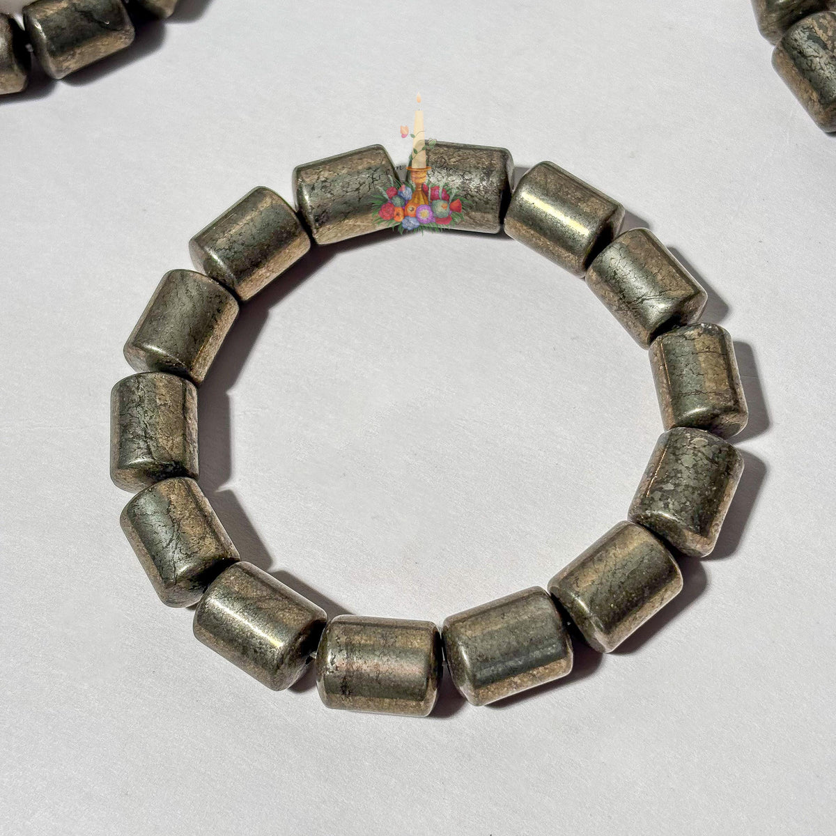 Natural Pyrite Barrel Bead Bracelet, Genuine Fool's Gold Gemstone Stretch Bracelet, Wealth and Protection Crystal Jewelry, Men’s Gift