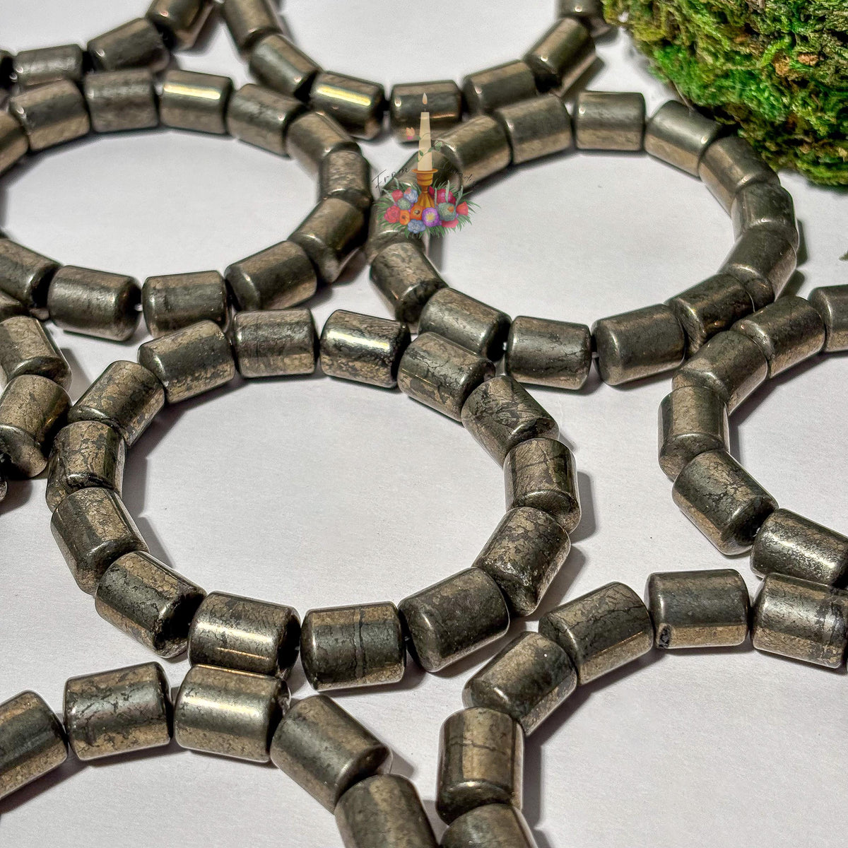 Natural Pyrite Barrel Bead Bracelet, Genuine Fool's Gold Gemstone Stretch Bracelet, Wealth and Protection Crystal Jewelry, Men’s Gift