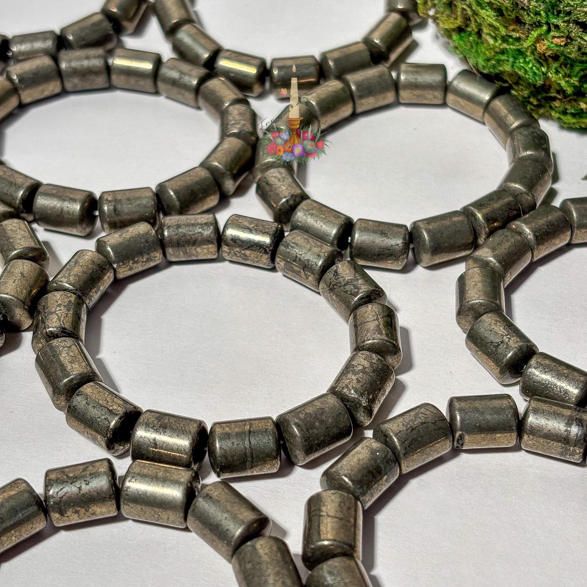 Natural Pyrite Barrel Bead Bracelet, Genuine Fool's Gold Gemstone Stretch Bracelet, Wealth and Protection Crystal Jewelry, Men’s Gift