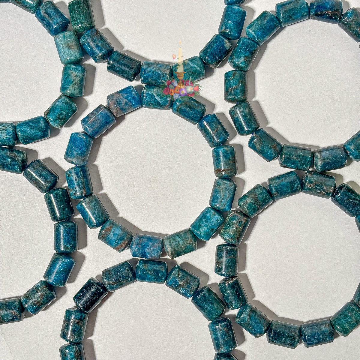 Natural Blue Apatite Barrel Bead Bracelet | Deep Teal Gemstone Cylinder Stretch Bracelet | Throat Chakra Manifestation Crystal Jewelry