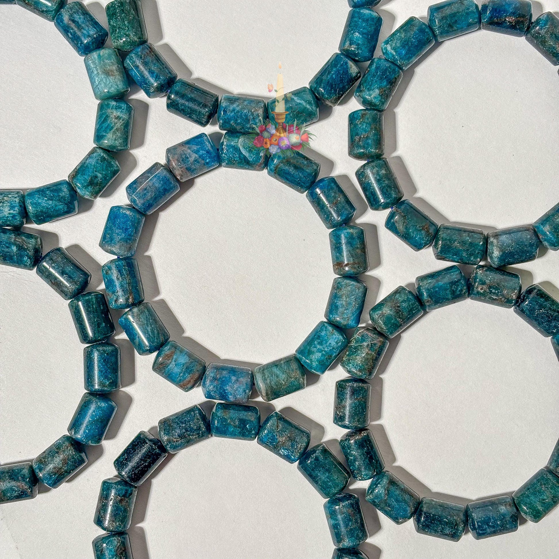 Natural Blue Apatite Barrel Bead Bracelet | Deep Teal Gemstone Cylinder Stretch Bracelet | Throat Chakra Manifestation Crystal Jewelry