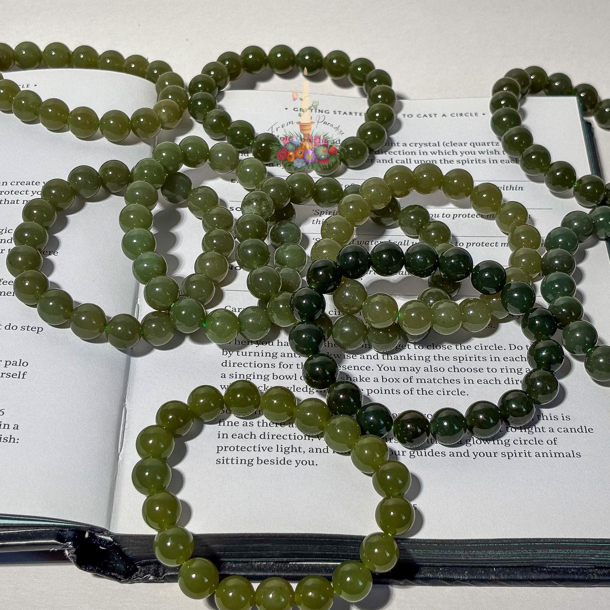 Natural Green Nephrite Jade Bracelet, Deep Olive Gemstone Round Bead Stretch Bracelet, Heart Chakra Healing Crystal Jewelry, Abundance Luck