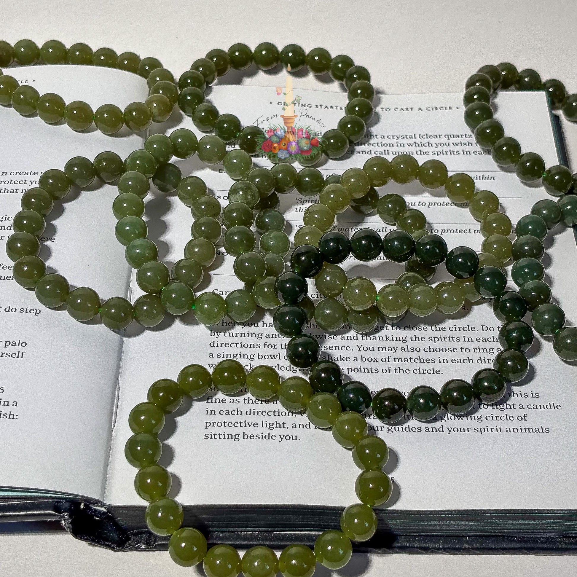 Natural Green Nephrite Jade Bracelet, Deep Olive Gemstone Round Bead Stretch Bracelet, Heart Chakra Healing Crystal Jewelry, Abundance Luck