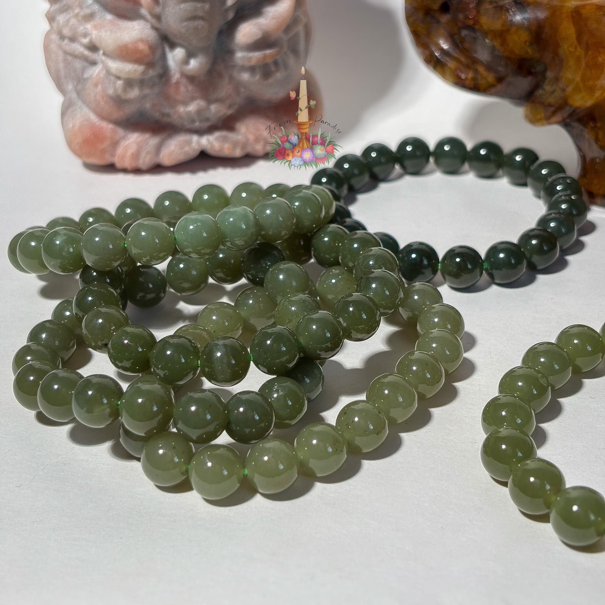Natural Green Nephrite Jade Bracelet, Deep Olive Gemstone Round Bead Stretch Bracelet, Heart Chakra Healing Crystal Jewelry, Abundance Luck