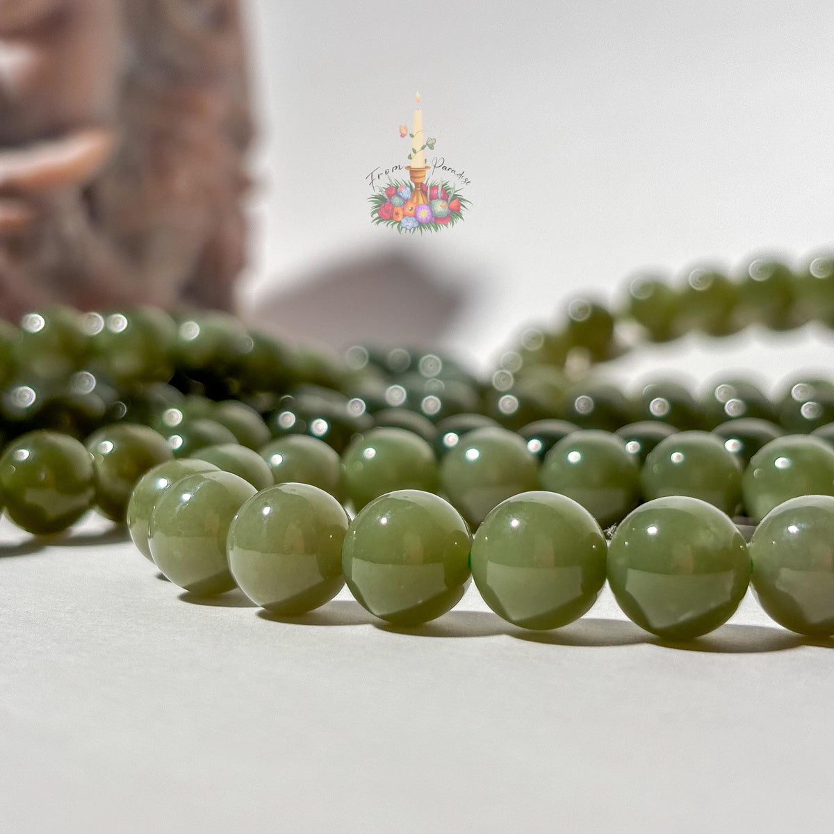 Natural Green Nephrite Jade Bracelet, Deep Olive Gemstone Round Bead Stretch Bracelet, Heart Chakra Healing Crystal Jewelry, Abundance Luck
