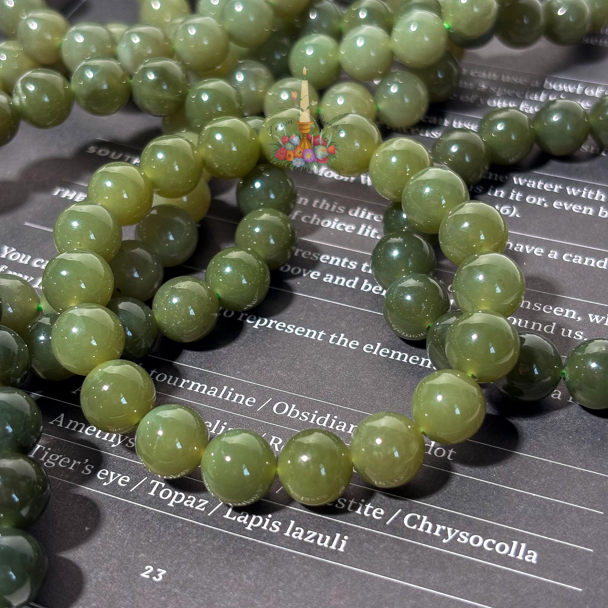 Natural Green Nephrite Jade Bracelet, Deep Olive Gemstone Round Bead Stretch Bracelet, Heart Chakra Healing Crystal Jewelry, Abundance Luck