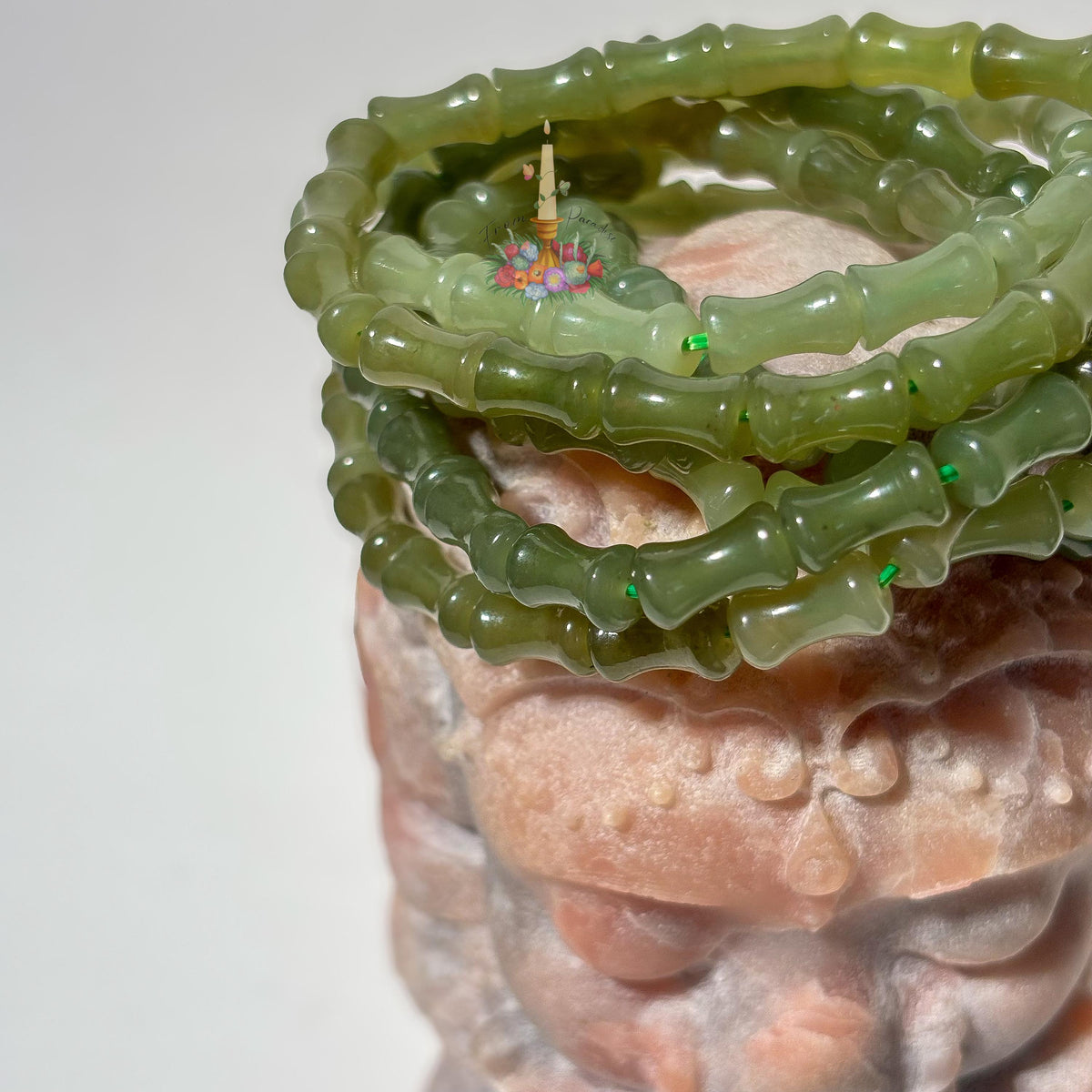 Green Nephrite Jade Bamboo Bracelet, Deep Forest Gemstone Carved Cylinder Stretch Bracelet, Heart Chakra Good Luck & Growth Crystal Jewelry