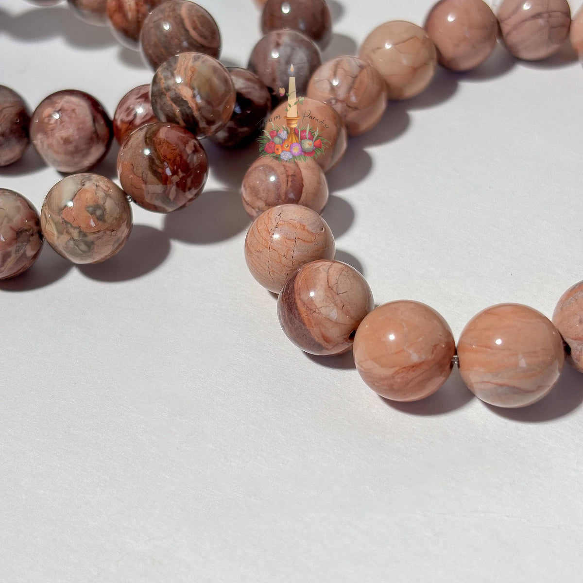 Natural Pink Oil Painting Alashan Agate Bracelet, Swirl Round Bead Stretch Wristlet, Pastel Gemstone Stacking Jewelry, Heart Chakra Crystal