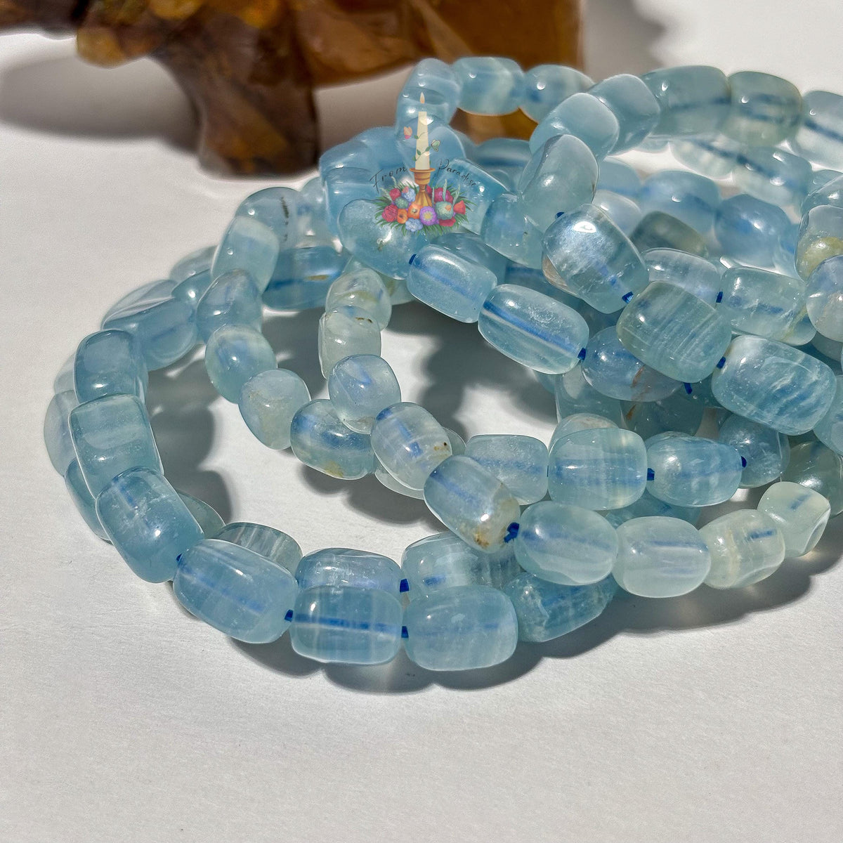 Lemurian Aquatine Calcite Crystal Healing Bracelet, Blue Onyx Throat Chakra Gemstone, Intuitive Flowing Energy Stone, Tranquil Blue Gemstone