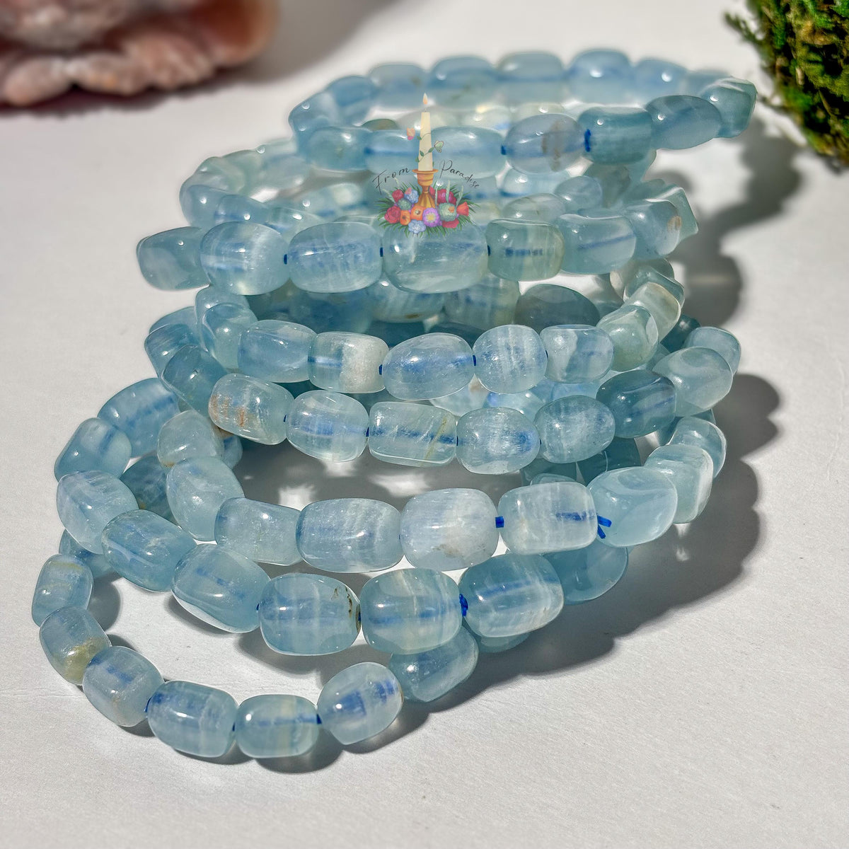 Lemurian Aquatine Calcite Crystal Healing Bracelet, Blue Onyx Throat Chakra Gemstone, Intuitive Flowing Energy Stone, Tranquil Blue Gemstone