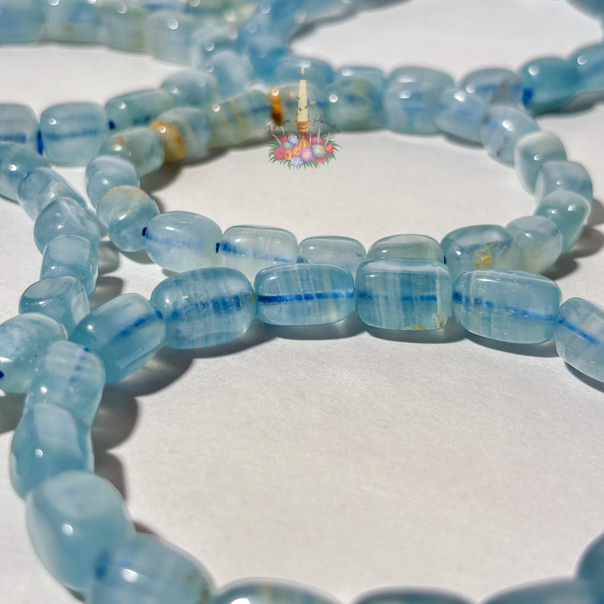 Lemurian Aquatine Calcite Crystal Healing Bracelet, Blue Onyx Throat Chakra Gemstone, Intuitive Flowing Energy Stone, Tranquil Blue Gemstone